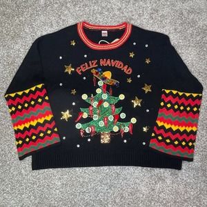 Holiday Time XL 16 18 Feliz Navidad Sweater Christmas Holiday Ugly Crewneck